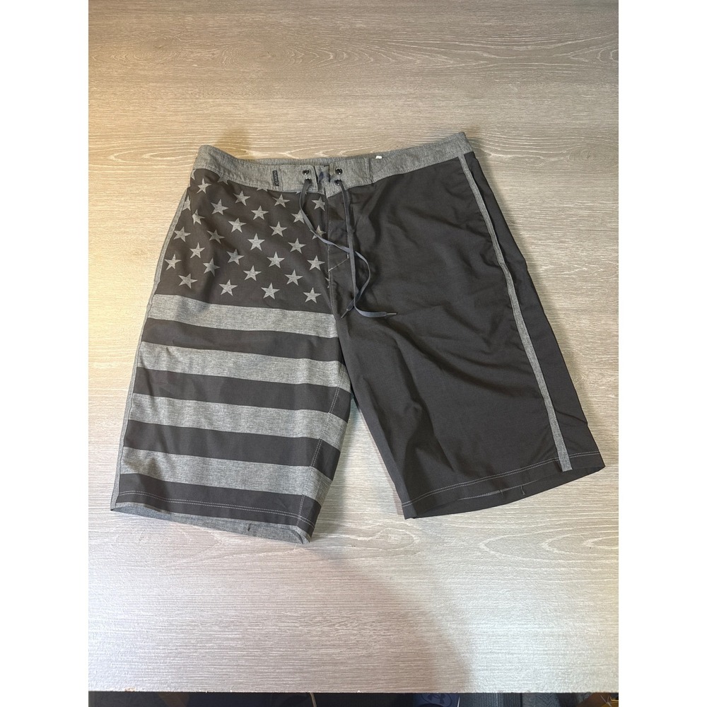 Hurley Buckle Mens Board Shorts 34 Gray American Flag Stars Stripes Swim Trunks